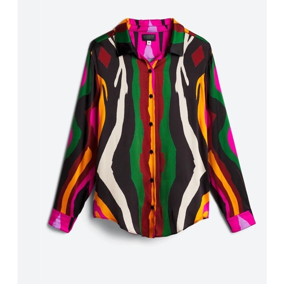 $138 Megan Renee, Organic Silk Button Up Blouse - Plus Size 2X - Colorful & Soft - Picture 1 of 10